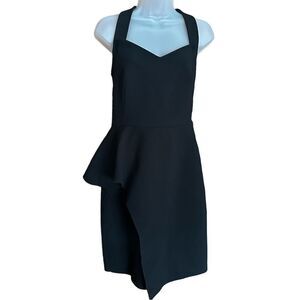 Halston Heritage Black Asymmetrical Hem Halter Neck Formal Cocktail Mini Dress